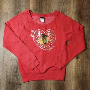 ✨NHL G-III 4Her Carl Banks Chicago Blackhawks Leopard Heart Sweatshirt-XS
